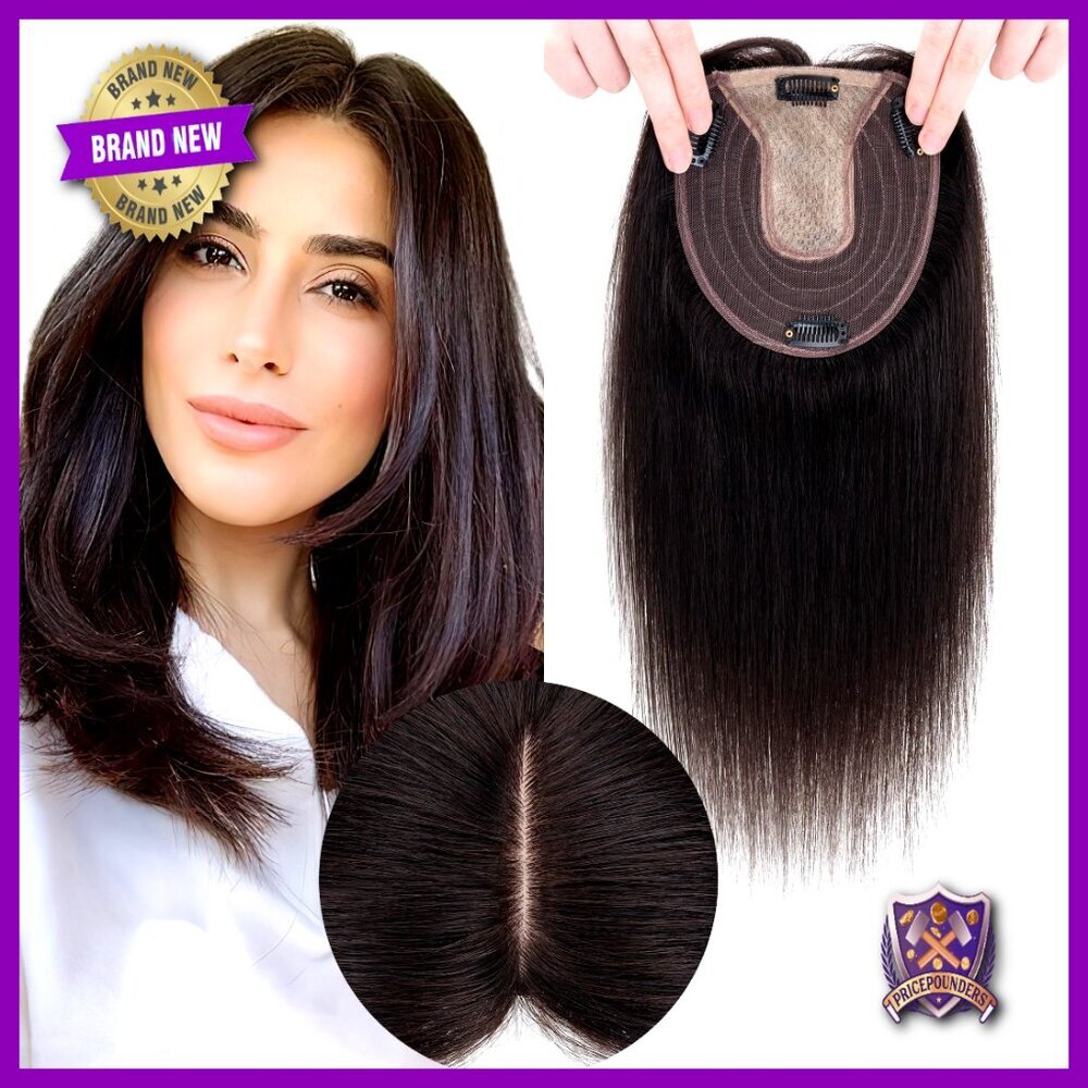 Human Hair Topper Silk Base Clip In Hairpiece 150% Density Volume Enhancer